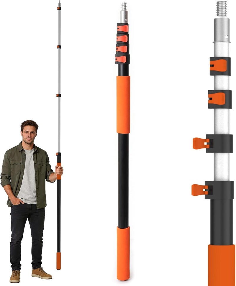 AgiiMan 18FT Reach Telescoping Pole - 3 to 12FT Extension Pole, Portable Aluminum Telescoping Rod with Easy Flip Lock, Paint Roller Extension Poles, Window Cleaning - Image 1